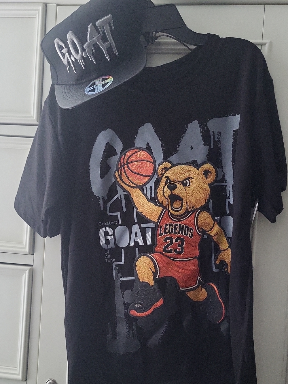 Hustle GOAT Bear Basketball Graphic Tee and Hat - XL 18/20 NWT